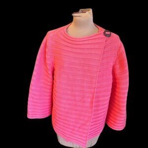 Pure Handknit Coral Pink Cotton Sweater Button Shoulder Crossover Cardigan Med